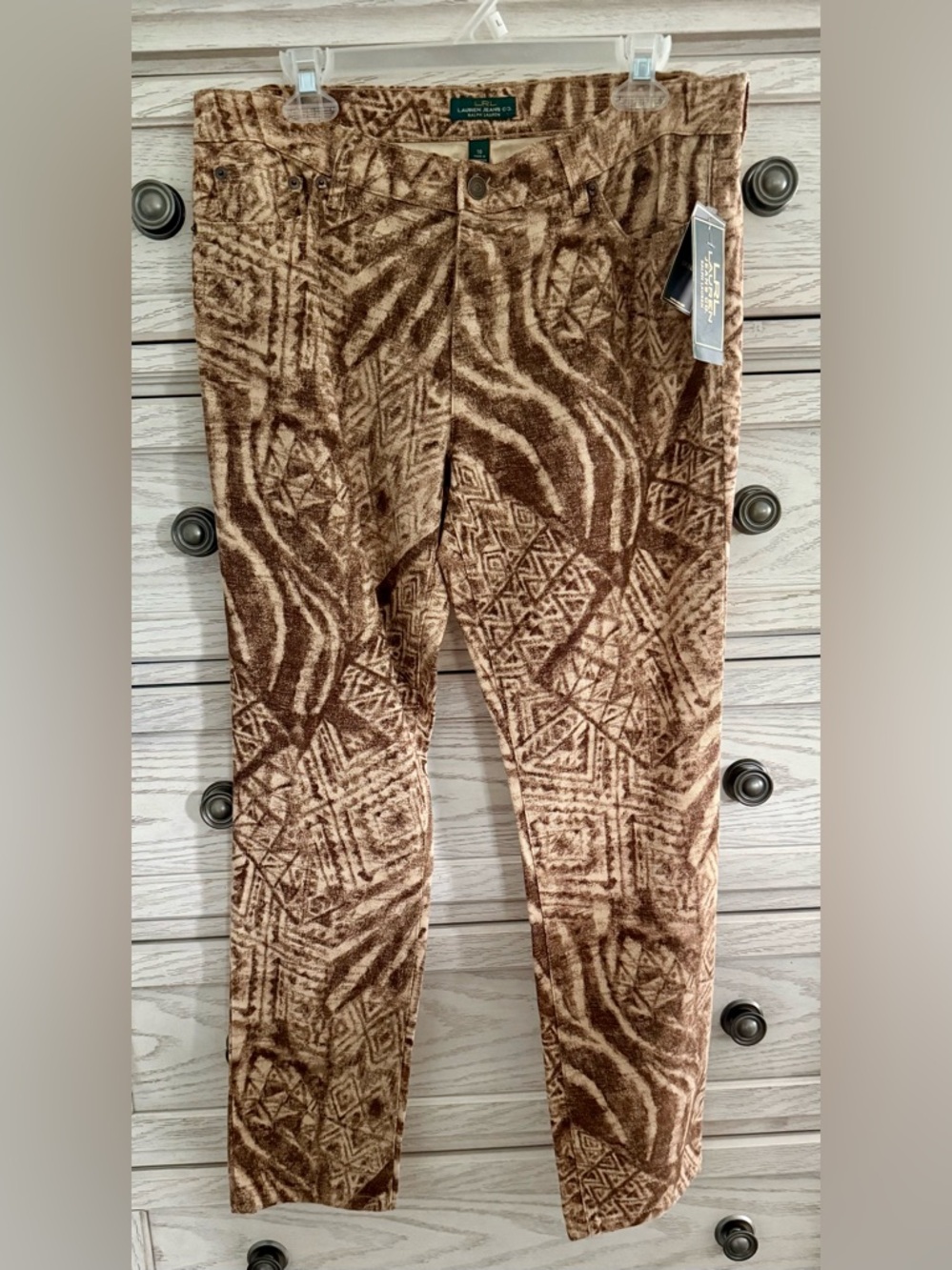 RALPH LAUREN Tan Stretch Geometric Modern Skinny Ankle Jeans (10) NWT